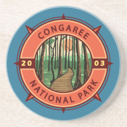 Congaree National Park Retro Compass Emblem Coaster