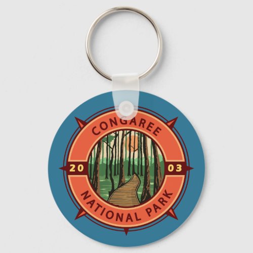 Congaree National Park Retro Compass Emblem Keychain