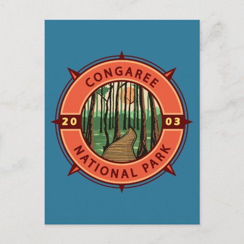 Congaree National Park Retro Compass Emblem Postcard