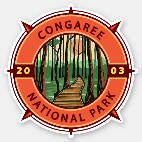 Congaree National Park Retro Compass Emblem Sticker