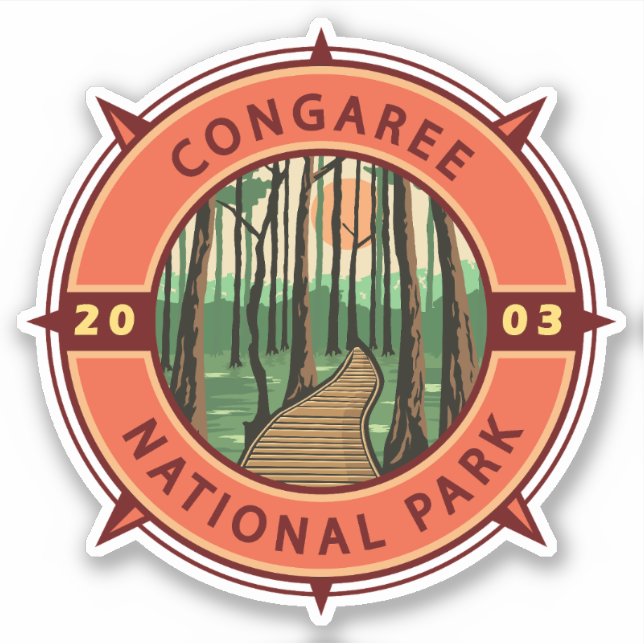 Congaree National Park Retro Compass Emblem Sticker (Front)