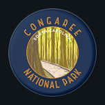 Congaree National Park Retro Distressed Circle Magnet<br><div class="desc">Congaree vector artwork design. The park preserves the largest tract of old growth bottomland hardwood forest left in the United States.</div>