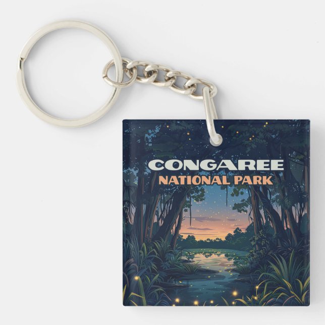 Congaree National Park Swamp South Carolina Retro Keychain (Front)