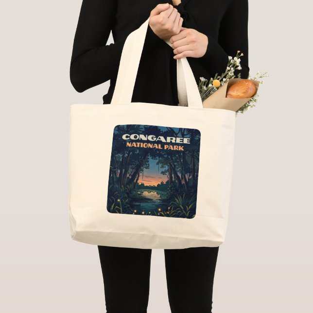 Congaree National Park Swamp South Carolina Retro Large Tote Bag (Front (Product))