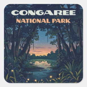 Congaree National Park Swamp South Carolina Retro Square Sticker