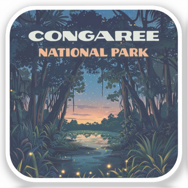 Congaree National Park Swamp South Carolina Retro Sticker (Front)