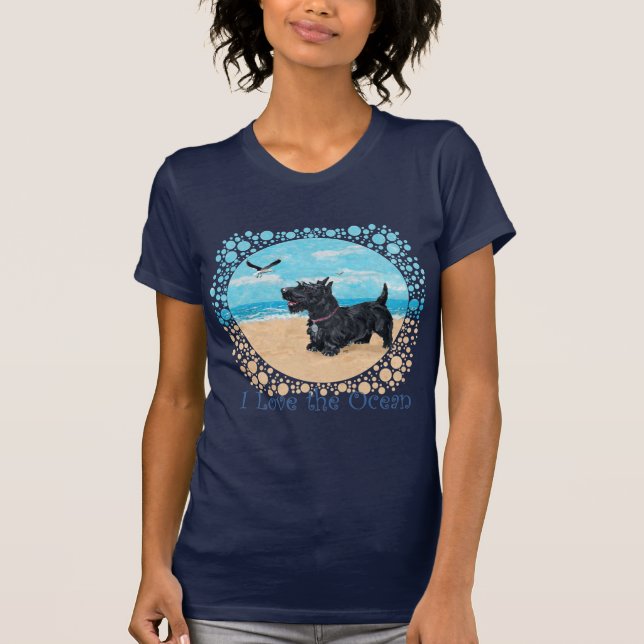 Congenial Scottish Terrier at the Beach T-Shirt (Front)