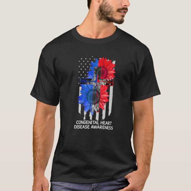 Congenital Heart Disease Awareness US Flag Faith C T-Shirt (Front)