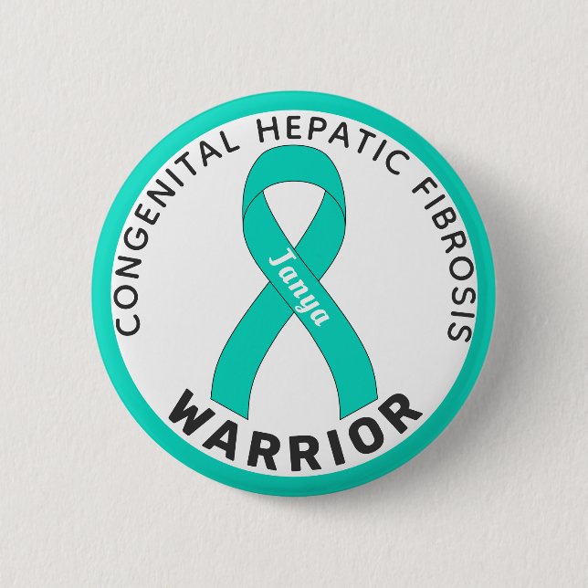 Congenital Hepatic Fibrosis Warrior Ribbon White Button (Front)