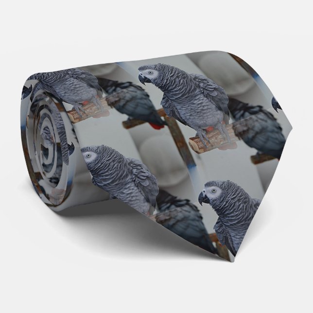 Congo African Gray Parrot in Mirror Neck Tie (Rolled)
