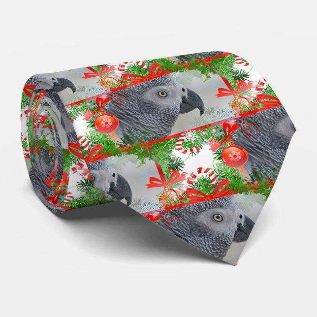 Congo African Grey Parrot Christmas Neck Tie (Rolled)