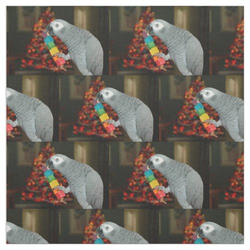 Congo African Grey Parrot Merry Christmas Tree Fabric