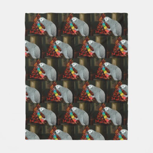 Congo African Grey Parrot Merry Christmas Tree Fleece Blanket