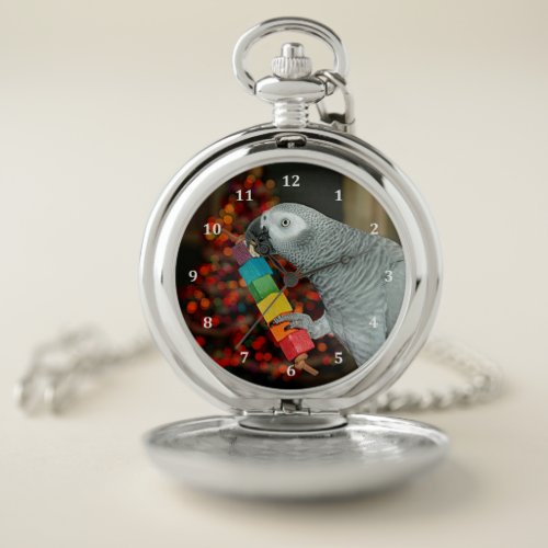 Congo African Grey Parrot Merry Christmas Tree Pocket Watch