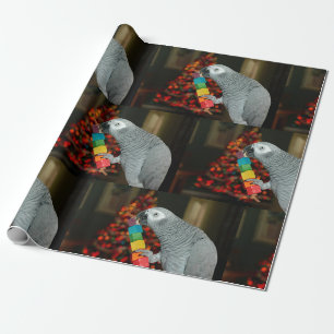 Congo African Grey Parrot Merry Christmas Tree Wrapping Paper