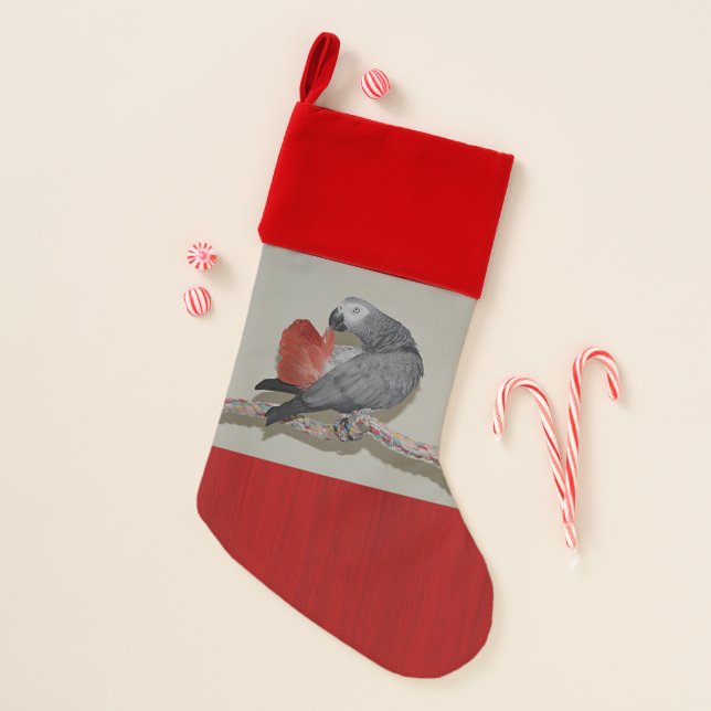 Congo African Grey Parrot Tail Preening Christmas Stocking (Front)