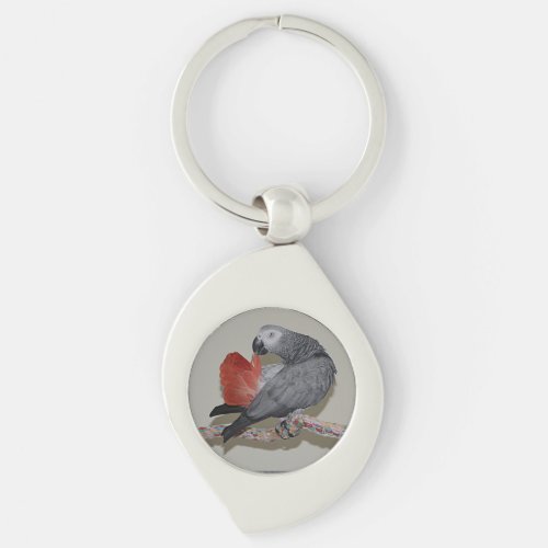 Congo African Grey Parrot Tail Preening Keychain