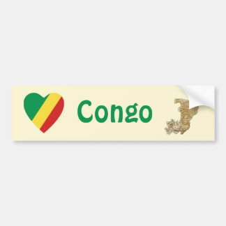 Congo-Brazzaville Flag Heart + Map Bumper Sticker