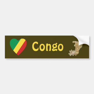 Congo-Brazzaville Flag Heart + Map Bumper Sticker