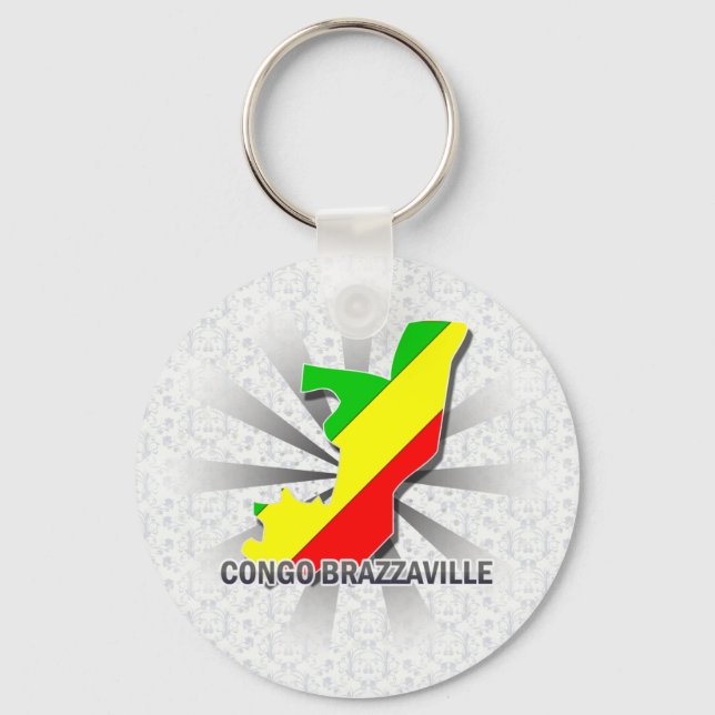 Congo Brazzaville Flag Map 2.0 Keychain (Front)