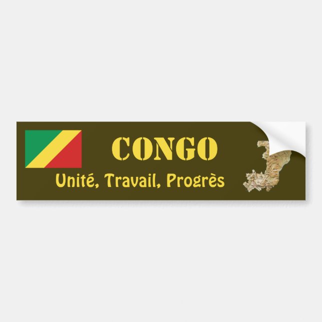 Congo-Brazzaville Flag + Map Bumper Sticker (Front)