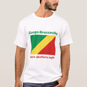 Congo-Brazzaville Flag + Map + Text T-Shirt