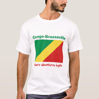 Congo-Brazzaville Flag + Map + Text T-Shirt
