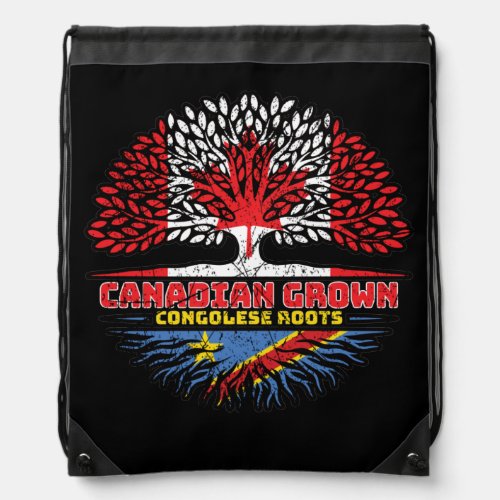 Congo Congolese Canadian Canada Tree Roots Flag Drawstring Bag