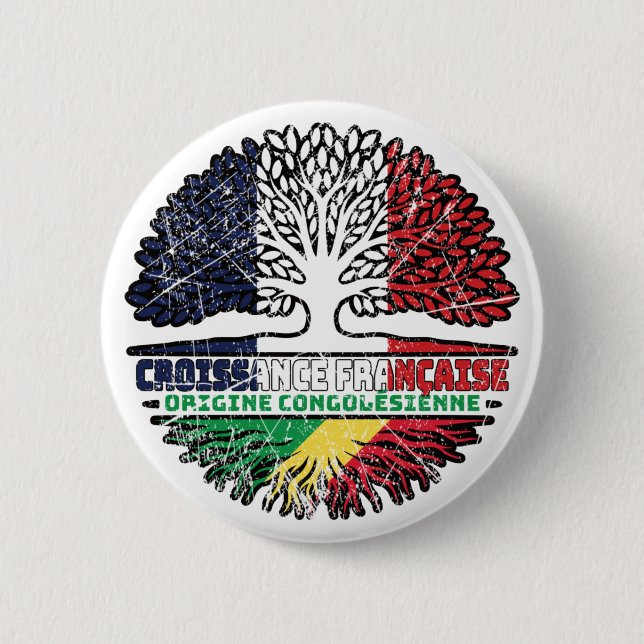 Congo Congolese French France Tree Roots Flag Button (Front)