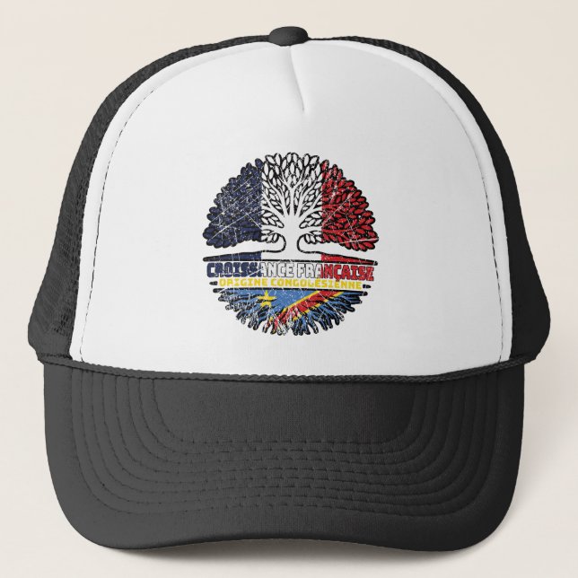 Congo Congolese French France Tree Roots Flag Trucker Hat (Front)