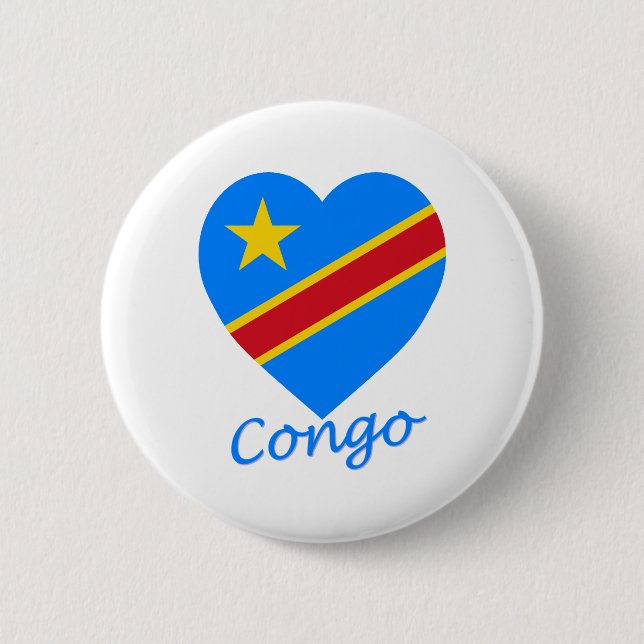 Congo Democratic Republic Flag Heart Button (Front)