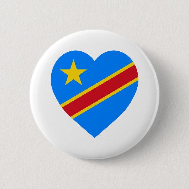 Congo Democratic Republic Flag Heart Pinback Button (Front)