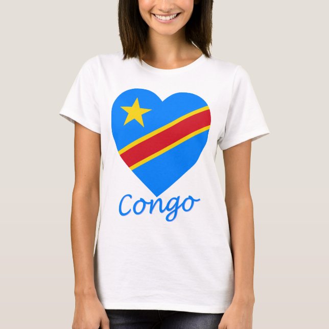 Congo Democratic Republic Flag Heart T-Shirt (Front)