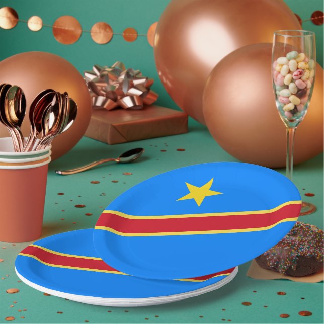 Congo flag paper plates (Multi)