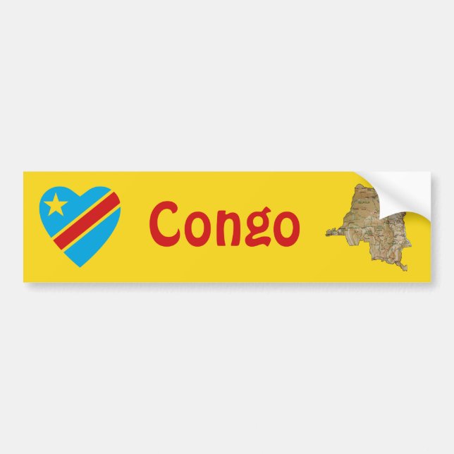 Congo-Kinshasa Flag Heart + Map Bumper Sticker (Front)