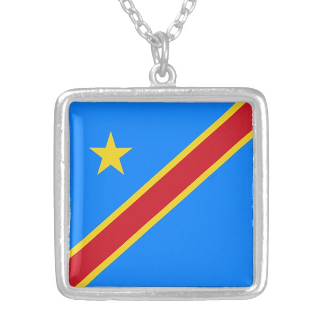 Congo Kinshasa Flag Silver Plated Necklace (Front)