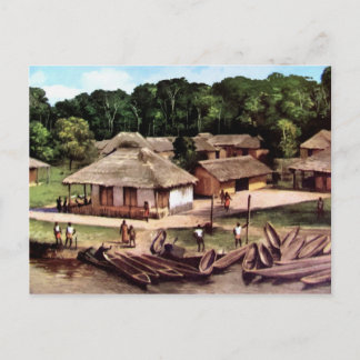 Congo village acrylic painting postcard