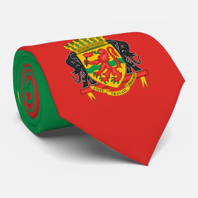 Congolese Flag & Coat of Arms, Congo Republic Neck Tie (Rolled)