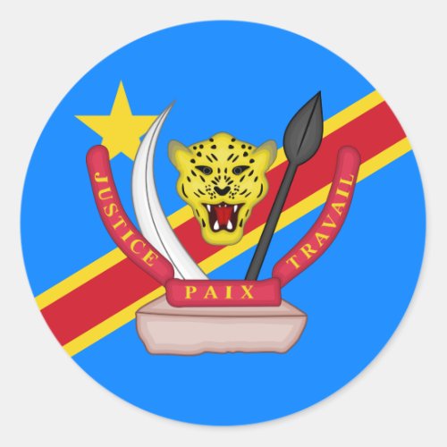 Congolese Flag  Coat of Arms Flag of DR Congo Classic Round Sticker