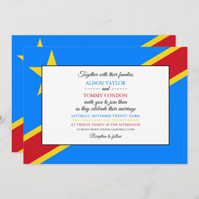 Congolese Flag, Flag of DR Congo Wedding Invitation (Front/Back)