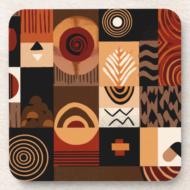 Congolese motifs background grid beverage coaster (Front)