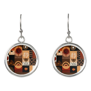 Congolese motifs background grid earrings