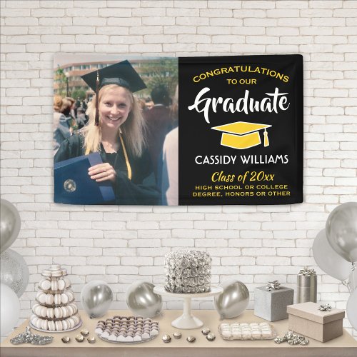 Congrats 1 Photo Black Gold Yellow Graduation Banner