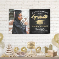 Congrats 1 Photo Brushed Black and Gold Graduation