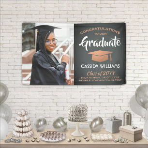 Congrats 1 Photo Gray and Faux Copper Graduation Banner