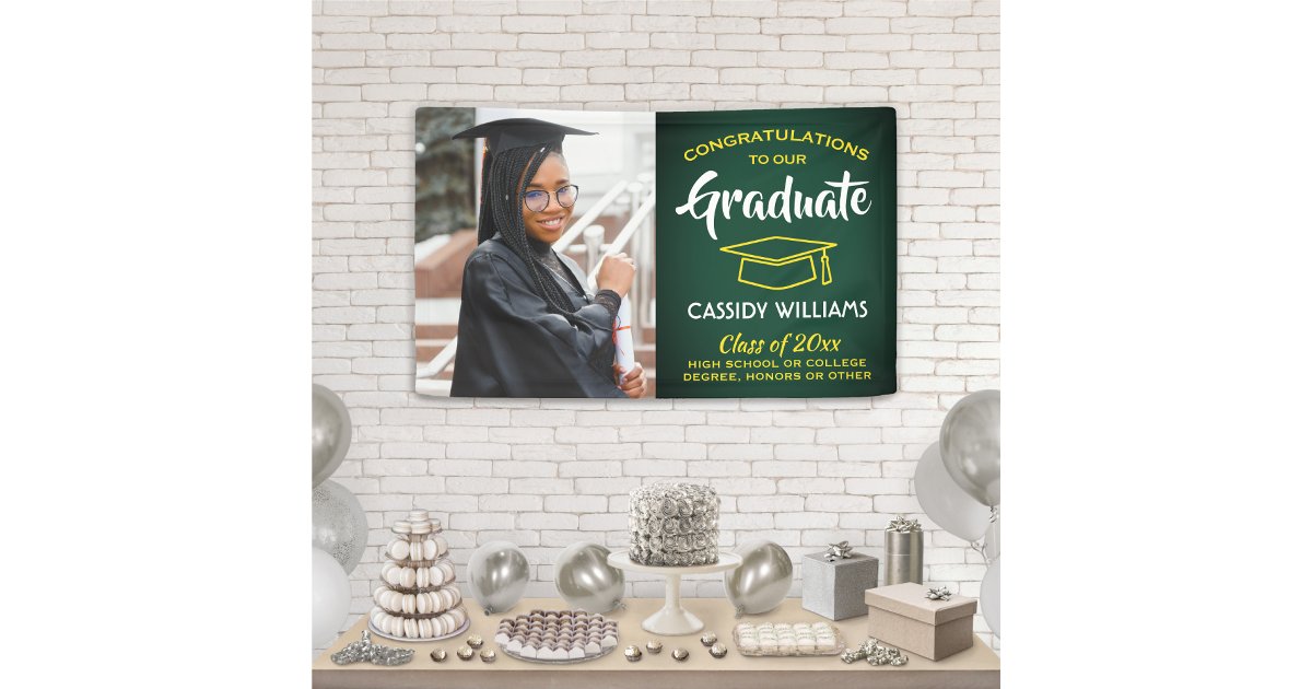 Congrats 1 Photo Green Gold Yellow Graduation Banner | Zazzle