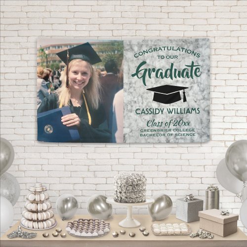 Congrats 1 Photo Marble Green and White Graduation Banner