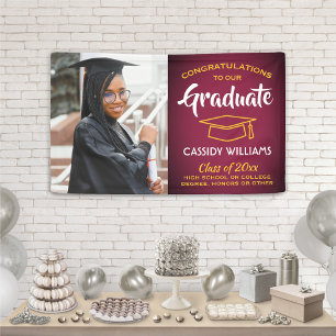 Congrats 1 Photo Maroon Red Gold Yellow Graduation Banner
