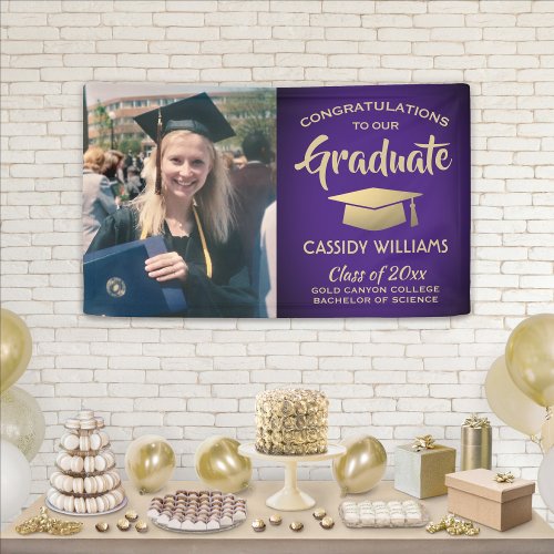 Congrats 1 Photo Purple and Gold Modern Graduation Banner