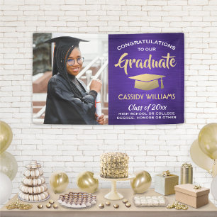 Congrats 1 Photo Purple Gold and White Graduation Banner